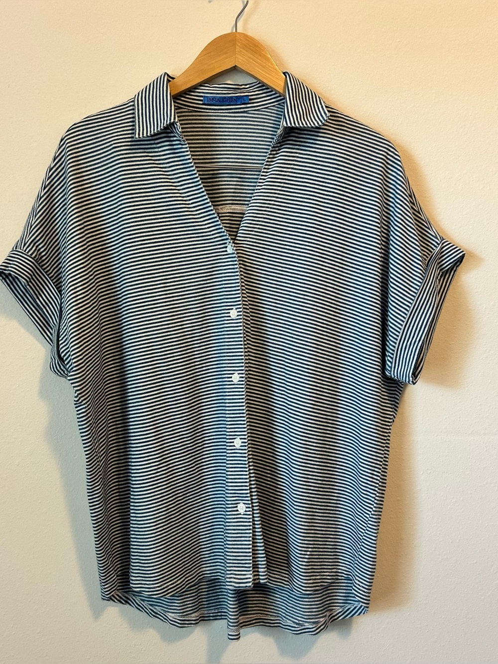J.McLaughlin Women’s XL Navy Stripes Cotton Button Down Shirt